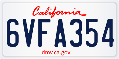 CA license plate 6VFA354