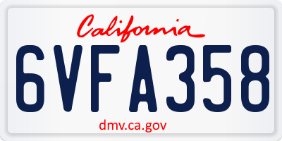 CA license plate 6VFA358