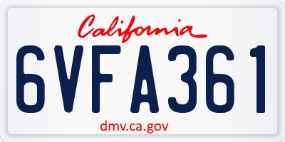 CA license plate 6VFA361