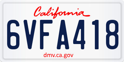 CA license plate 6VFA418