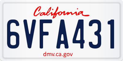 CA license plate 6VFA431