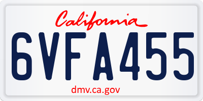 CA license plate 6VFA455