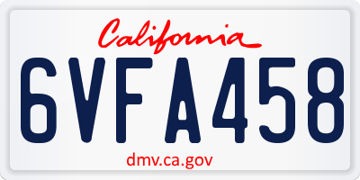 CA license plate 6VFA458