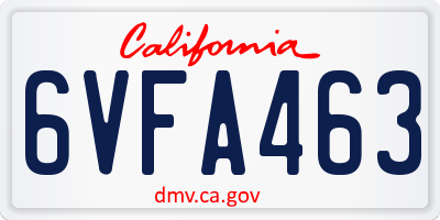 CA license plate 6VFA463