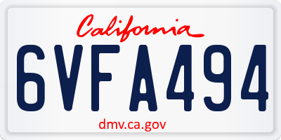 CA license plate 6VFA494