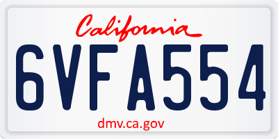 CA license plate 6VFA554