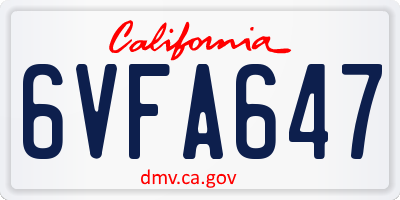 CA license plate 6VFA647