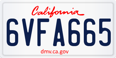 CA license plate 6VFA665