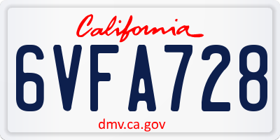 CA license plate 6VFA728