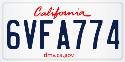CA license plate 6VFA774