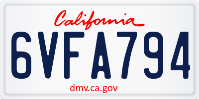 CA license plate 6VFA794