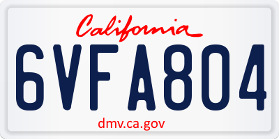 CA license plate 6VFA804