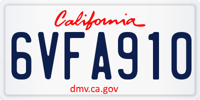 CA license plate 6VFA910