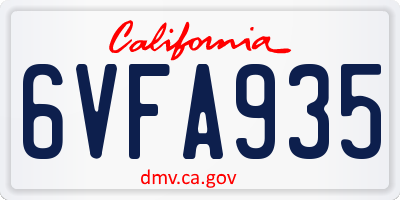 CA license plate 6VFA935