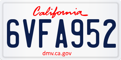 CA license plate 6VFA952