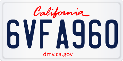 CA license plate 6VFA960