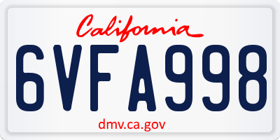 CA license plate 6VFA998