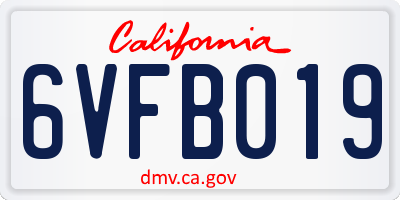 CA license plate 6VFB019
