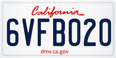 CA license plate 6VFB020