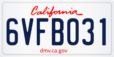 CA license plate 6VFB031