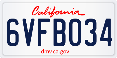 CA license plate 6VFB034