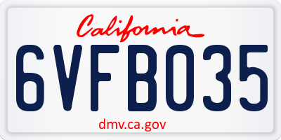 CA license plate 6VFB035