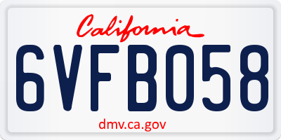 CA license plate 6VFB058