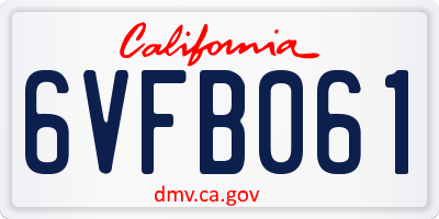 CA license plate 6VFB061