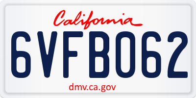 CA license plate 6VFB062