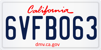 CA license plate 6VFB063