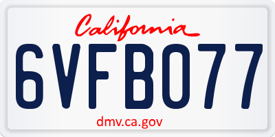 CA license plate 6VFB077