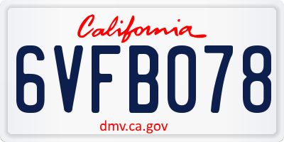 CA license plate 6VFB078