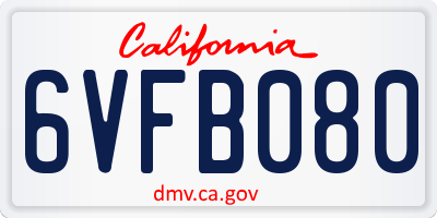 CA license plate 6VFB080