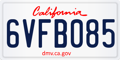CA license plate 6VFB085