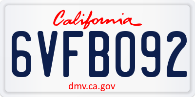 CA license plate 6VFB092