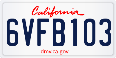 CA license plate 6VFB103