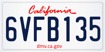 CA license plate 6VFB135