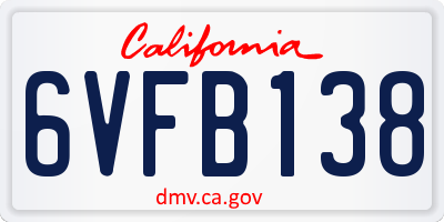 CA license plate 6VFB138
