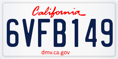 CA license plate 6VFB149