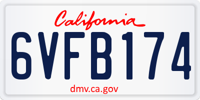 CA license plate 6VFB174