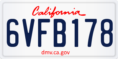CA license plate 6VFB178