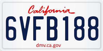 CA license plate 6VFB188