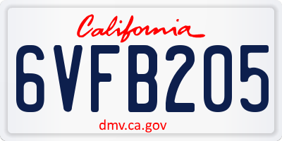 CA license plate 6VFB205