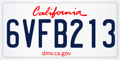 CA license plate 6VFB213