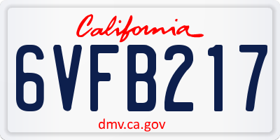 CA license plate 6VFB217