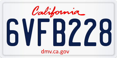 CA license plate 6VFB228
