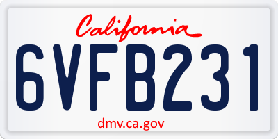 CA license plate 6VFB231