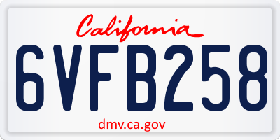 CA license plate 6VFB258