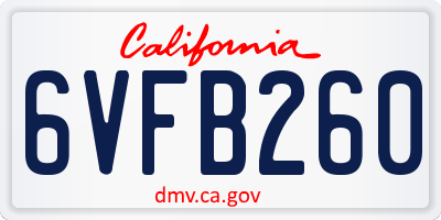 CA license plate 6VFB260