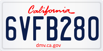 CA license plate 6VFB280